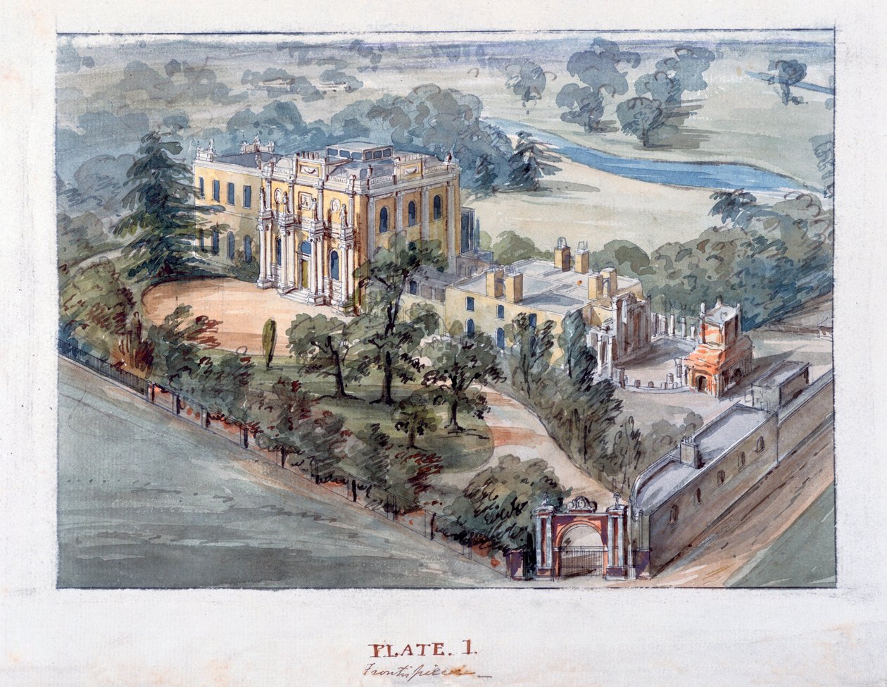 Pitzhanger Manor, Ealing (penna och bläck med wc på papper) av John Soane