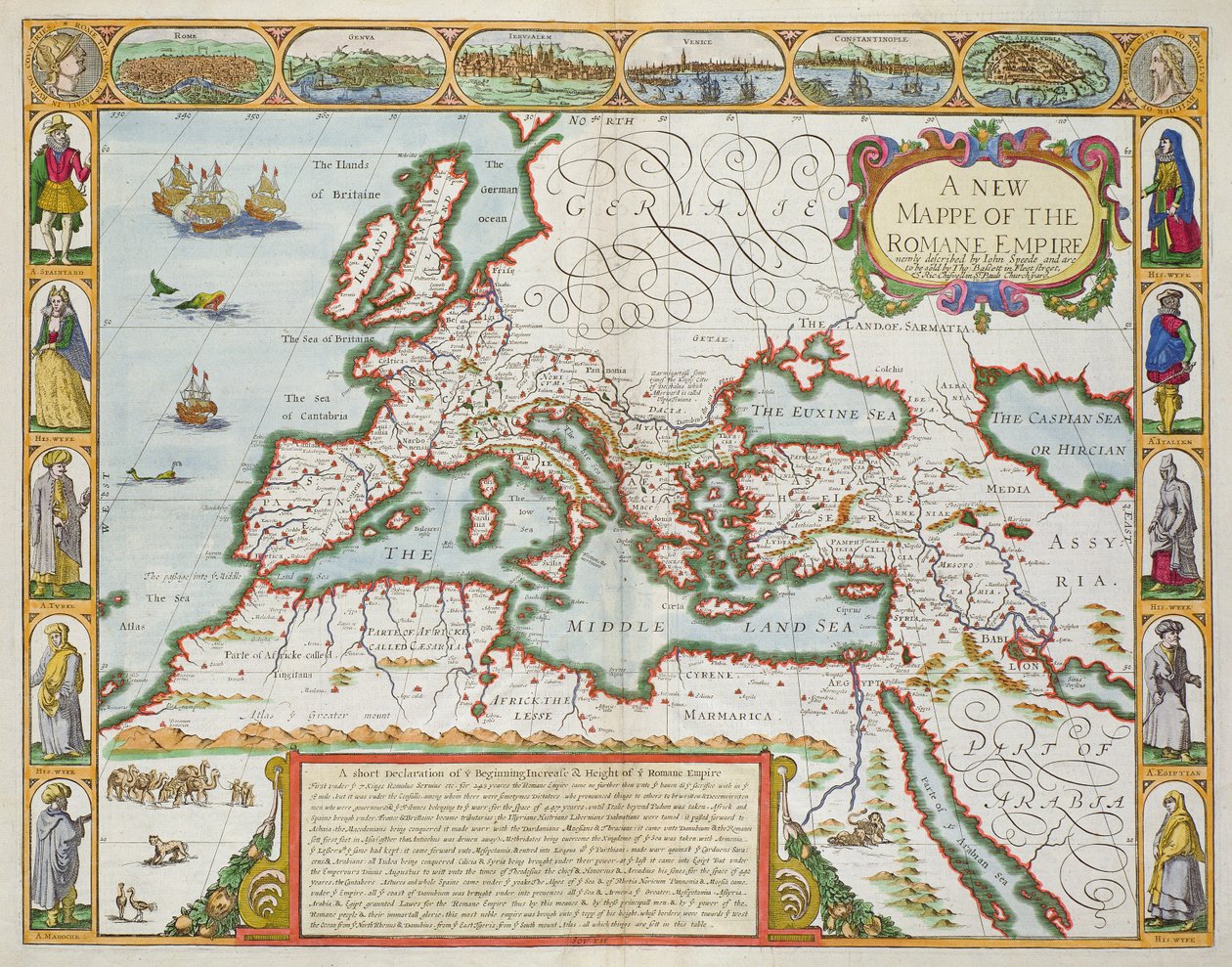 En ny karta över det romerska imperiet, från "En utsikt över de mest berömda delarna av världen", pub. av Bassett und Chiswell, 1676 (handfärgad tallriksgravyr) av John Speed