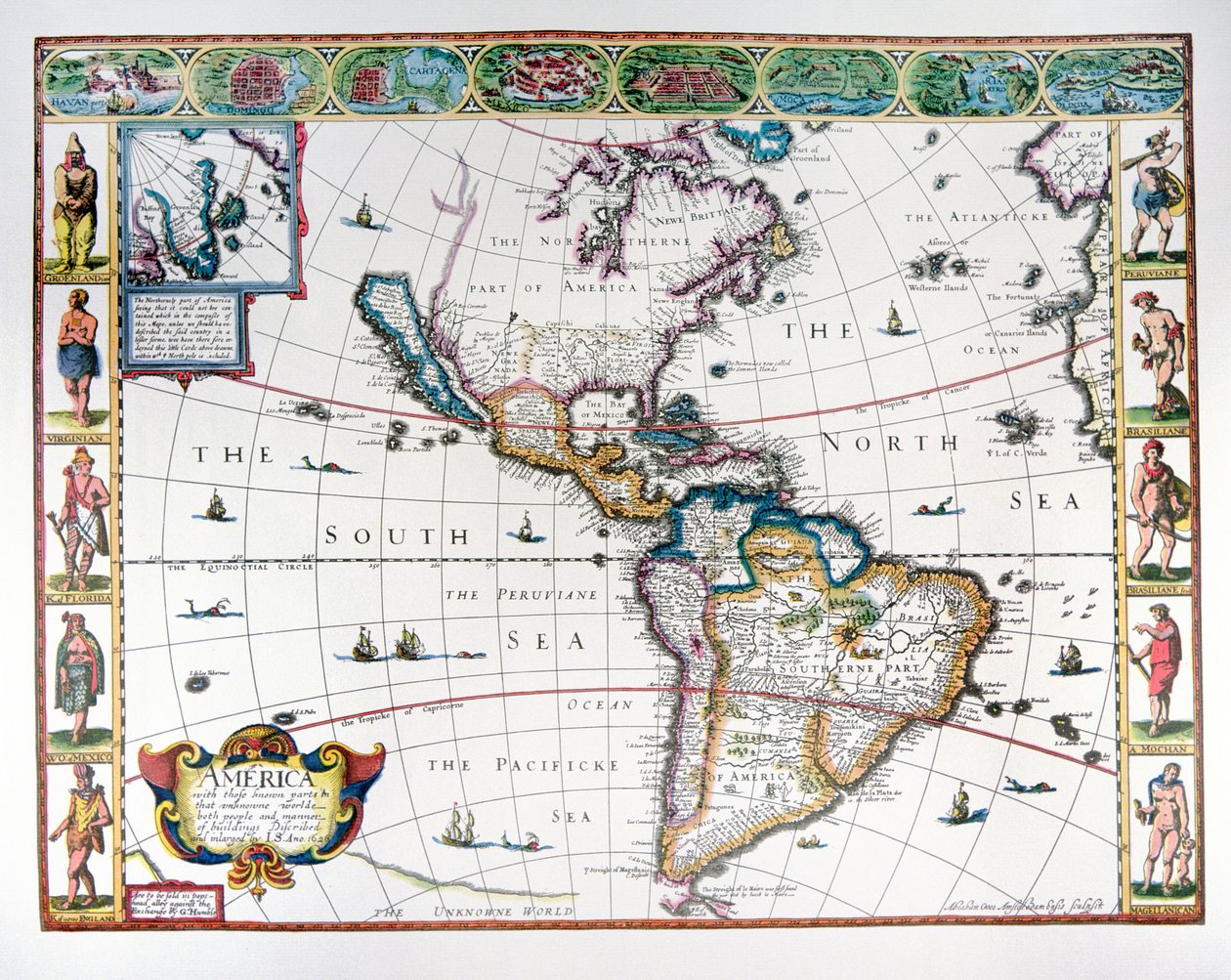 Karta över västra halvklotet 1626 (färg litho) av John Speed