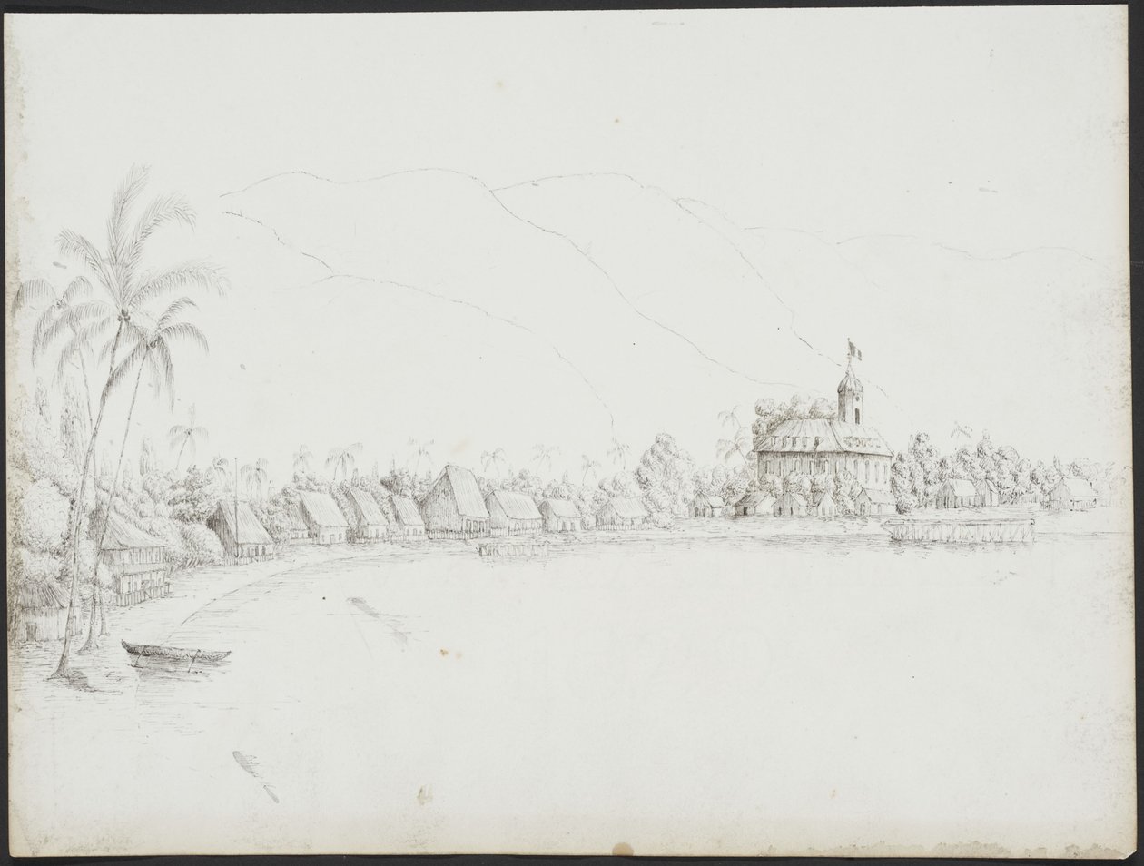 Utsikt över Papeete från hamnen, november 1845 av John Speer