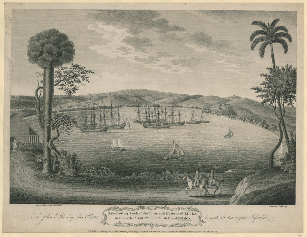 En vy som ser söder om staden och hamnen i Lucea i församlingen i Hannover, norra sidan av Jamaica av John Spilsbury