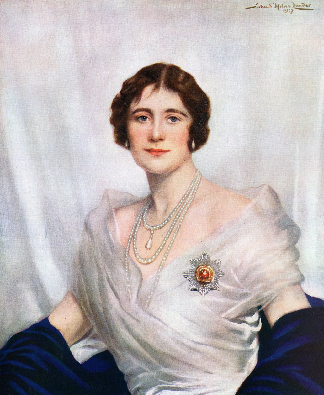 Kröningsporträtt av drottning Elizabeth, drottningmodern 1937 av John St. Helier Lander