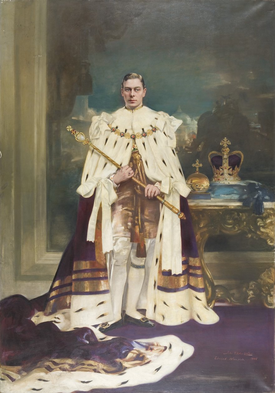 Porträtt av H.M. King George VI (olja på duk) av John St. Helier Lander