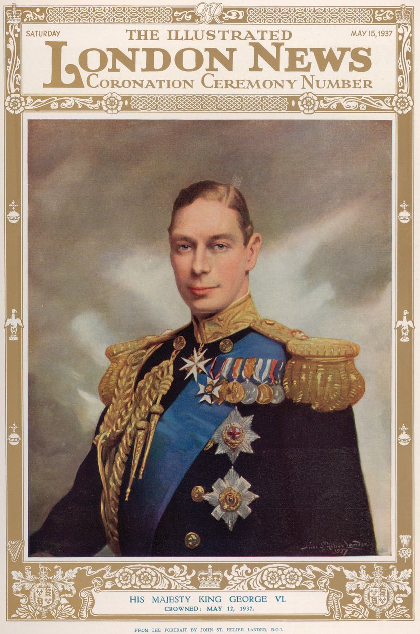 Porträtt av kung George VI (1895-1952) från "The Illustrated London News", 15 maj 1937 av John St. Helier Lander