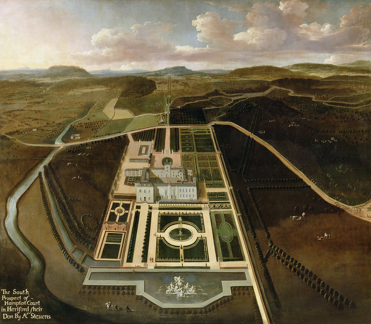 South Prospect of Hampton Court, Herefordshire, c.1705 av John Stevens