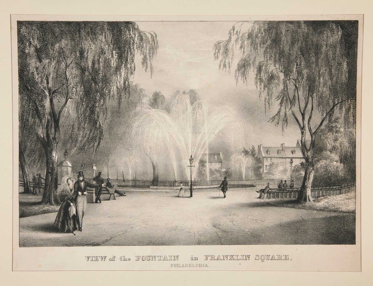 Utsikt över fontänen i Franklin Square, Philadelphia av John T. Bowen