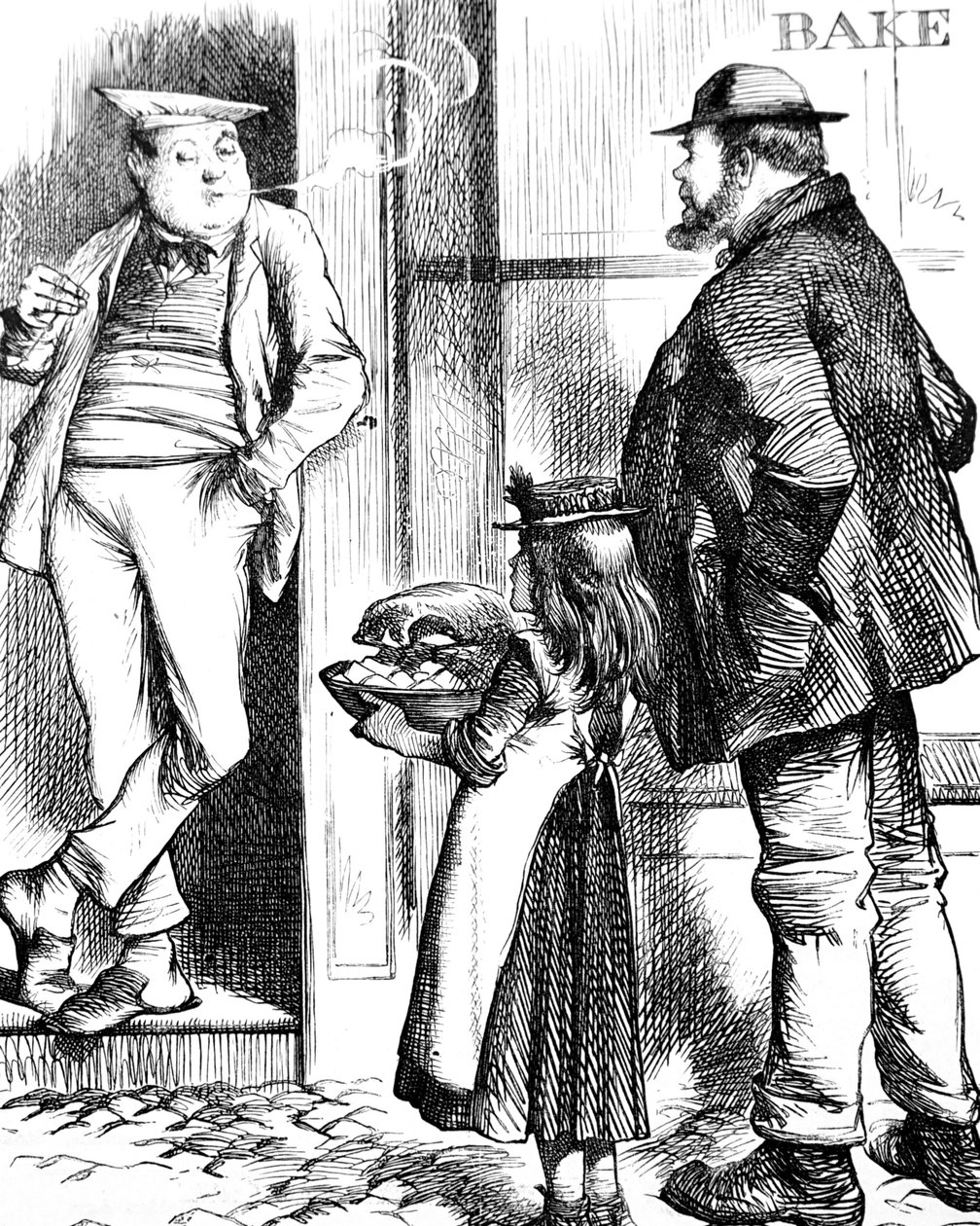 En far och dotter kommer med mat för stekning till den lokala bagaren för att lagas av John Tenniel