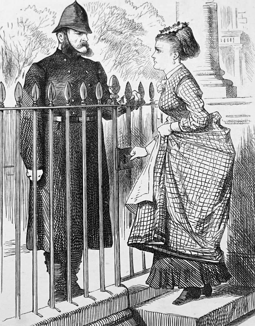 En polis pratar med en ung kvinna av John Tenniel