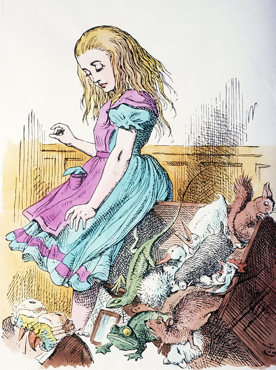 Alice omgiven av djur av John Tenniel
