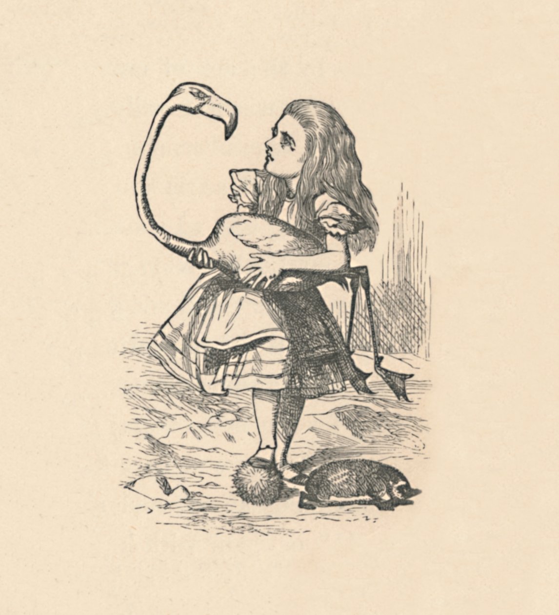 Alice försöker spela krocket med en flamingo som en klubba, 1889 av John Tenniel