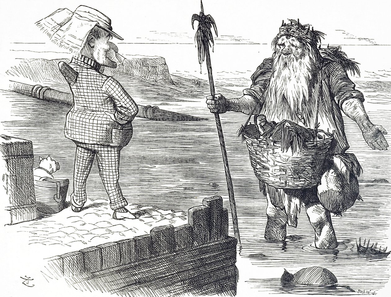 Tecknad film som kommenterar föroreningen av Themsen i London av John Tenniel