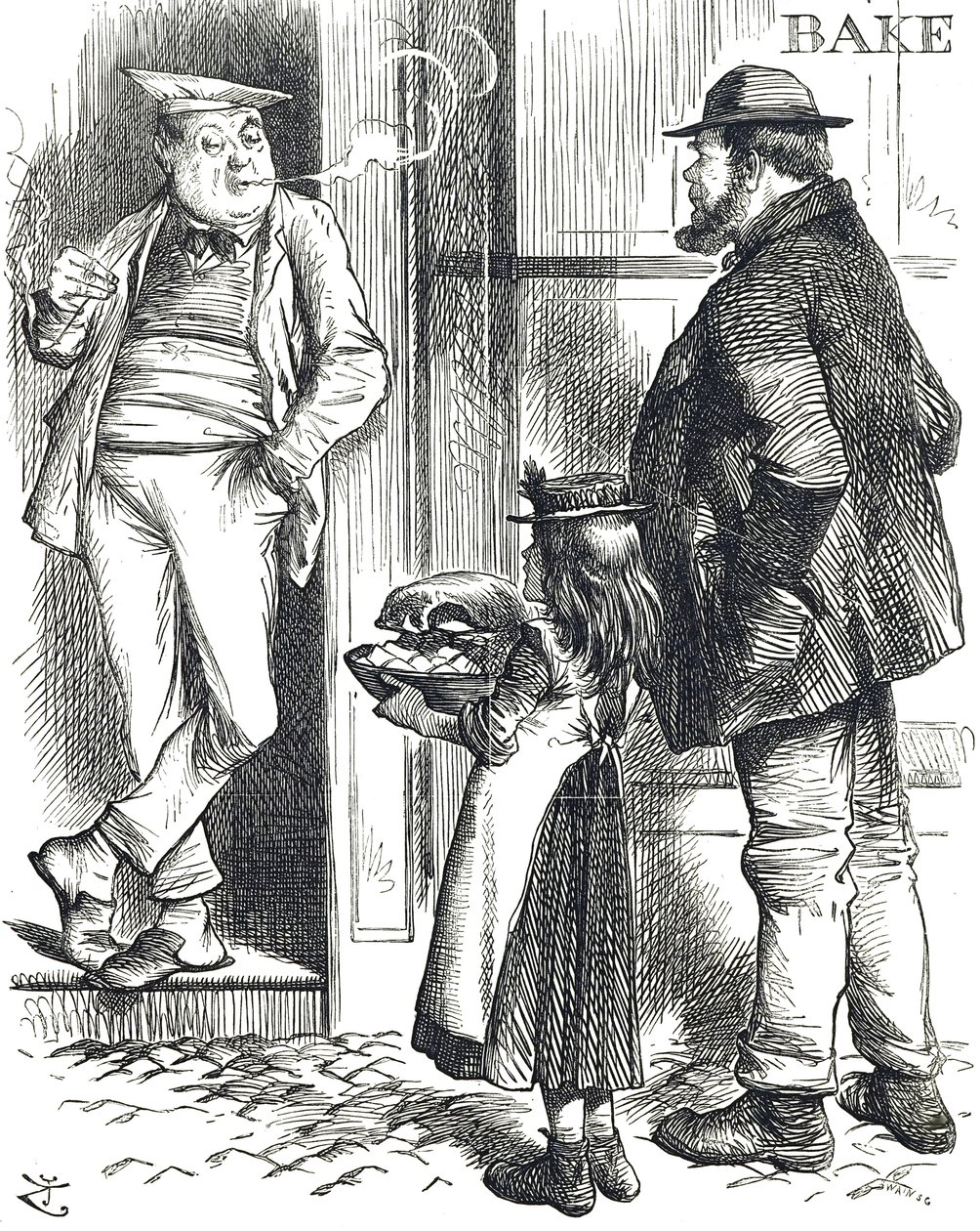Tecknade kommentarer om de begränsade matlagningsmöjligheterna i fattiga hem där det ofta inte fanns någon ugn av John Tenniel