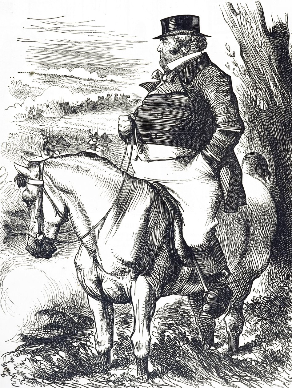 Tecknad film som visar John Bull som tittar på höstens manövrar av John Tenniel