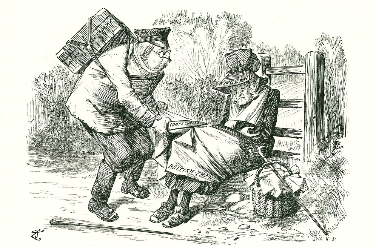 Tyskland stjäl Storbritanniens position som världsledande inom handel och tillverkning. Tecknad av John Tenniel från Punch, 5 september 1896. av John Tenniel