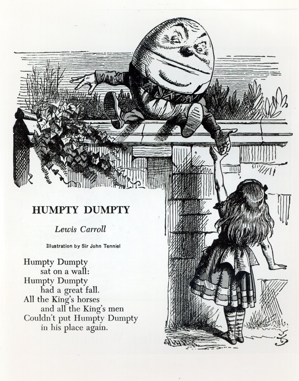 Humpty Dumpty, illustration till barnramsan av Lewis Carroll (1832-98) av John Tenniel