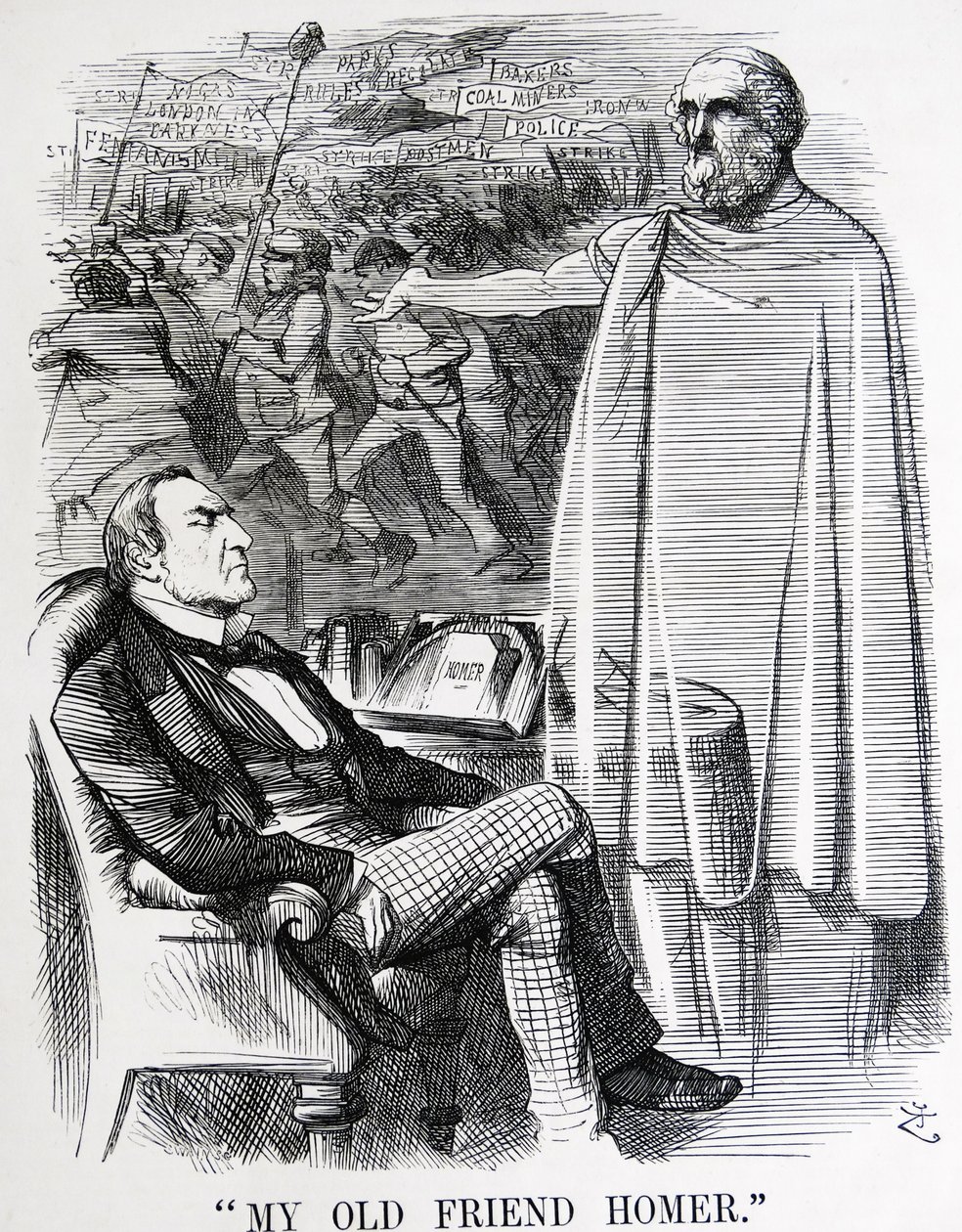 Politisk satir som skildrar William Ewart Gladstone och hans "gamle vän Homer" av John Tenniel