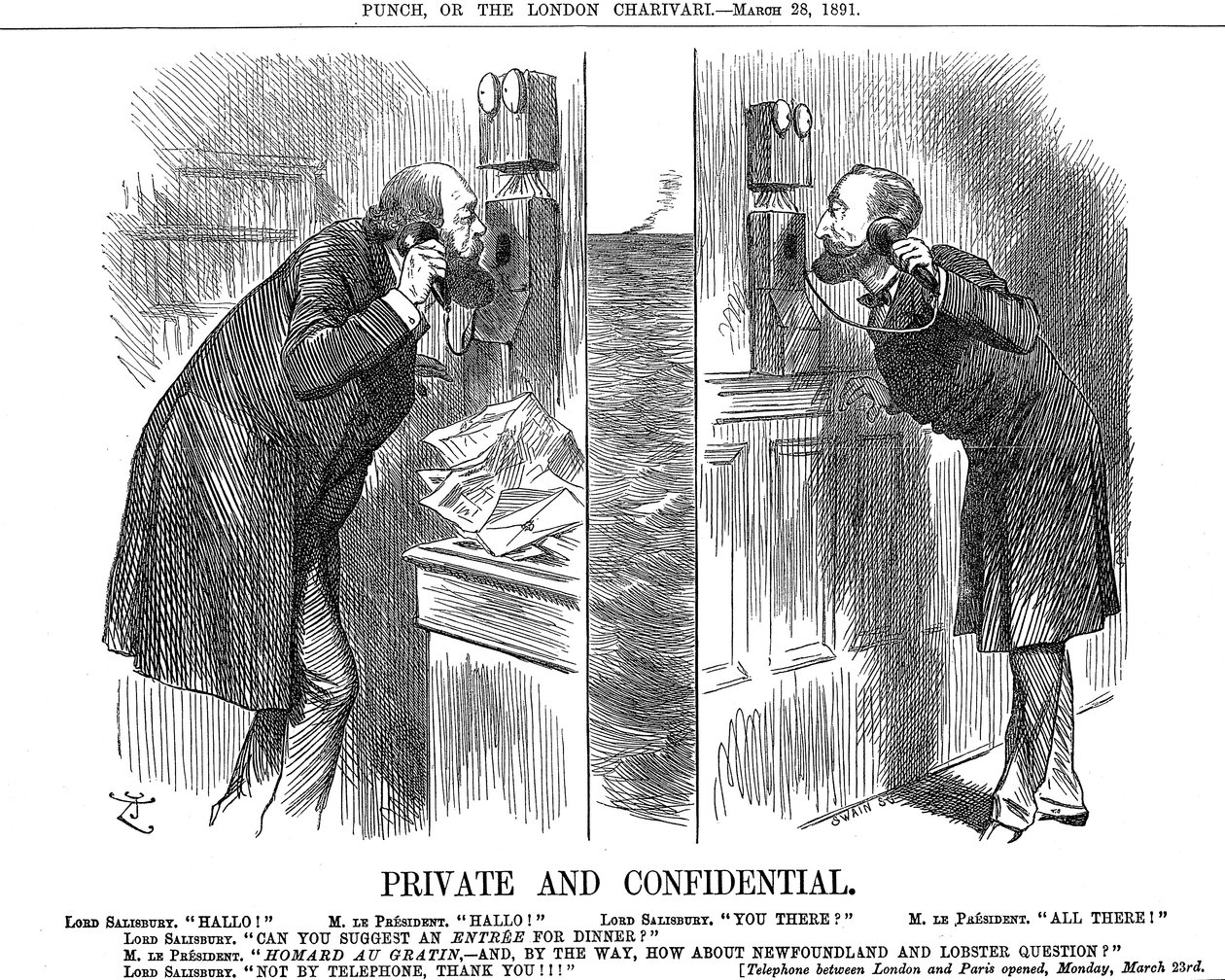Privat och konfidentiellt, öppnande av den anglo-franska telefonlinjen, 1891 av John Tenniel