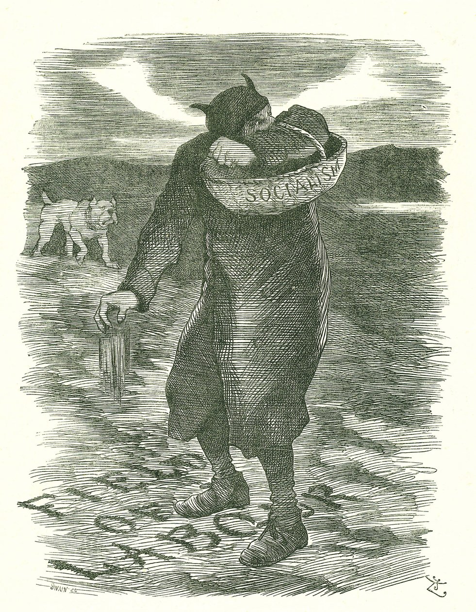 Sådd ogräs: Rädsla för att socialismen spred sig bland den brittiska arbetskraften. John Tenniel tecknad från Punch, London, 27 februari 1886. av John Tenniel
