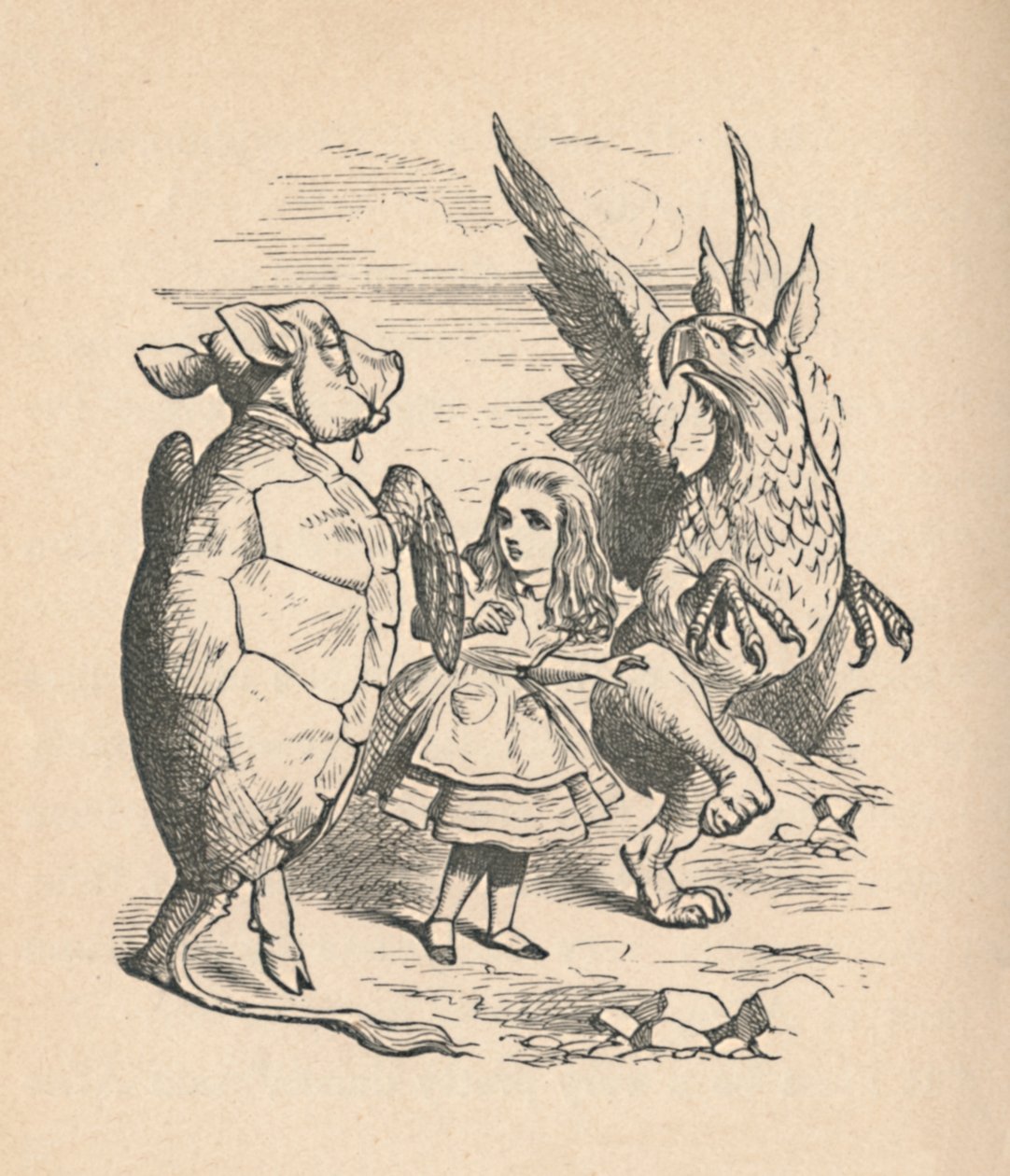 Den falska sköldpaddan, Alice och Gryphon, 1889 av John Tenniel