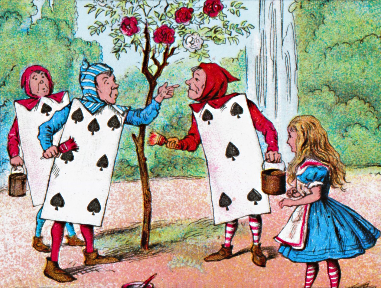 Spelkorten som målar rosenbuskarna, c1910 av John Tenniel
