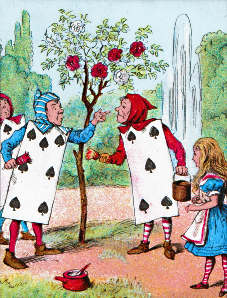 Spelkorten som målar rosenbuskarna, c1910 av John Tenniel