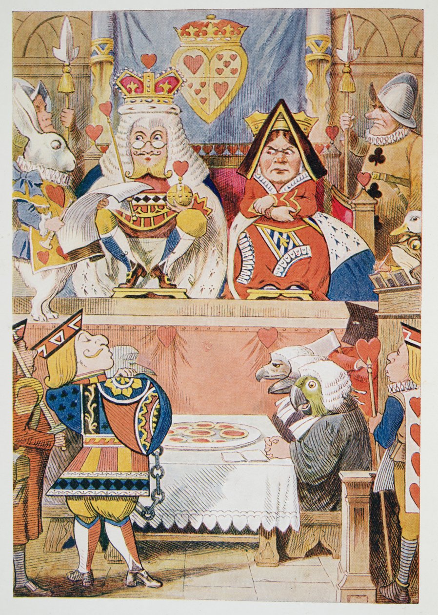 The Trial of the Knove of Hearts, från Alices Adventures in Wonderland And Through The Looking-Glass And What Alice Found There, av Lewis Carroll (1832 - 98), publicerad 1911 (färgad litografi) av John Tenniel