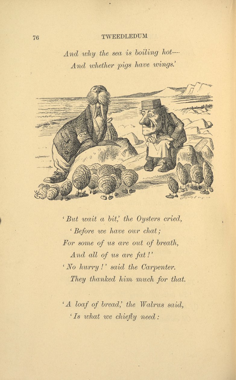 Valrossen och snickaren med ostron. av John Tenniel