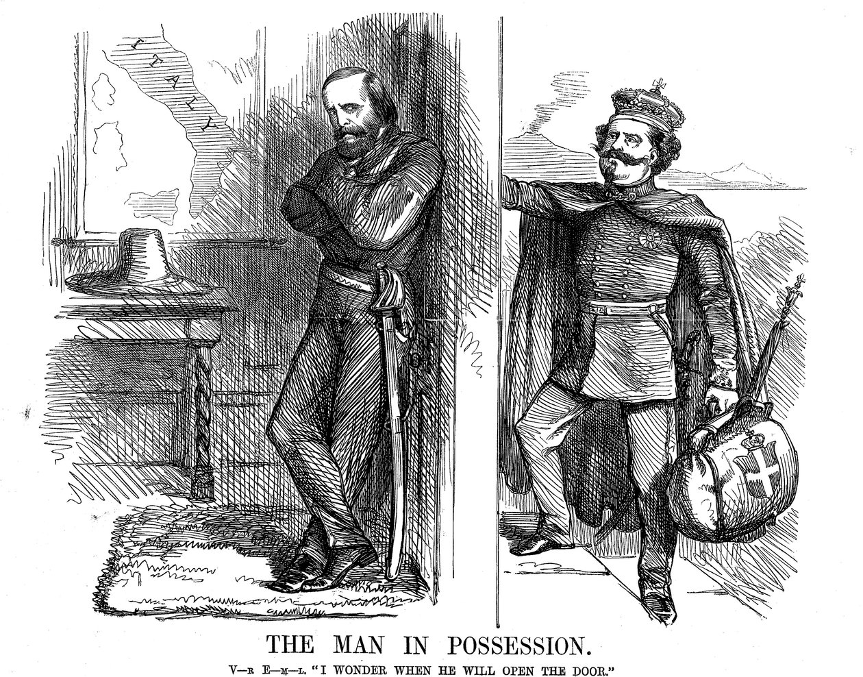 Victor Emmanuel II knackar på dörren till Neapel, 1861 av John Tenniel