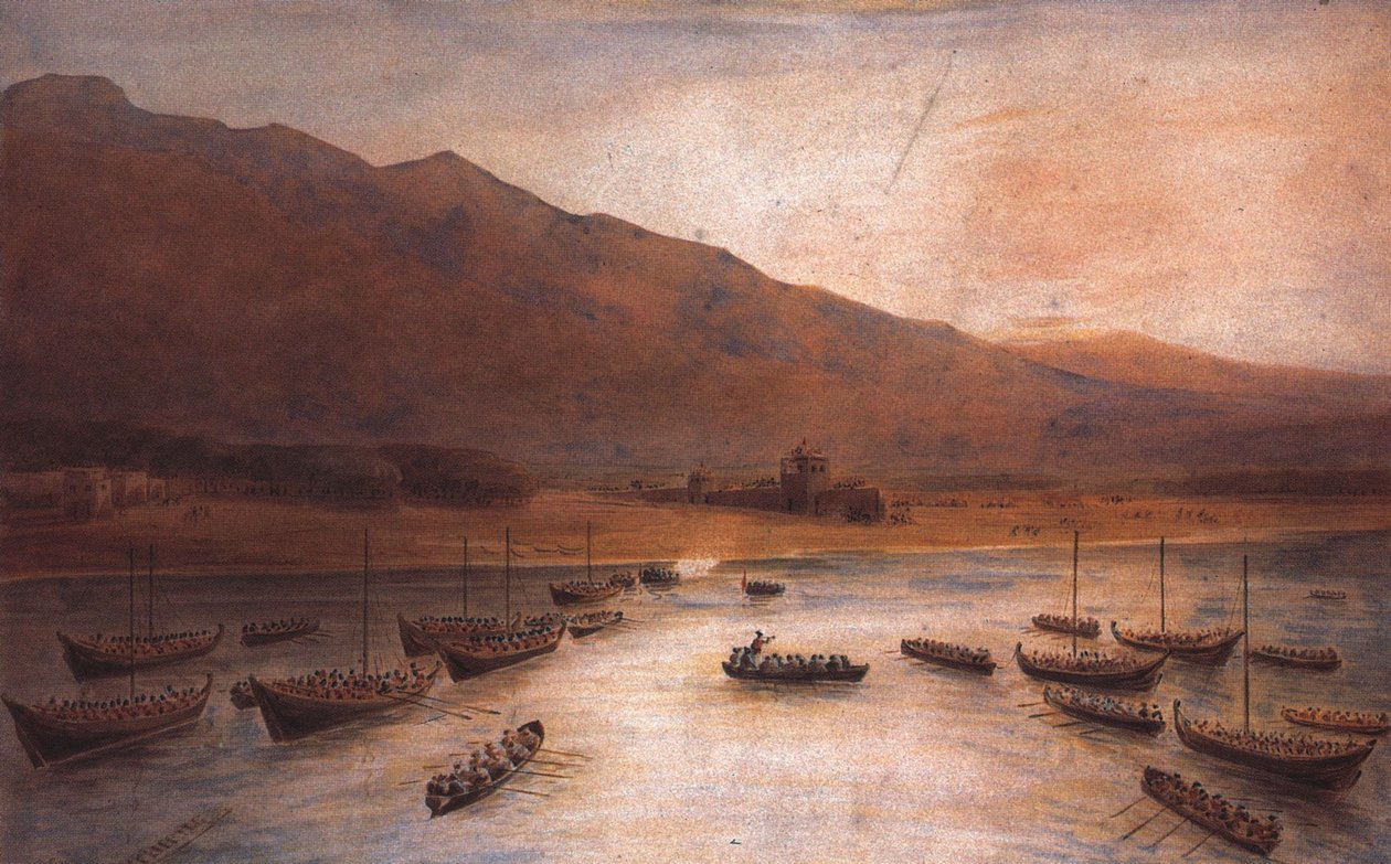 Brittiska trupper landstiger vid Ras Al Khaimah 1809 av J. Thirtle av John Thirtle