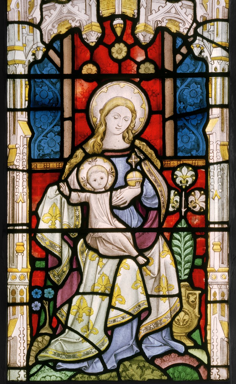Madonna och barn, ca 1863 (målat glas) av John Thomas Grylls