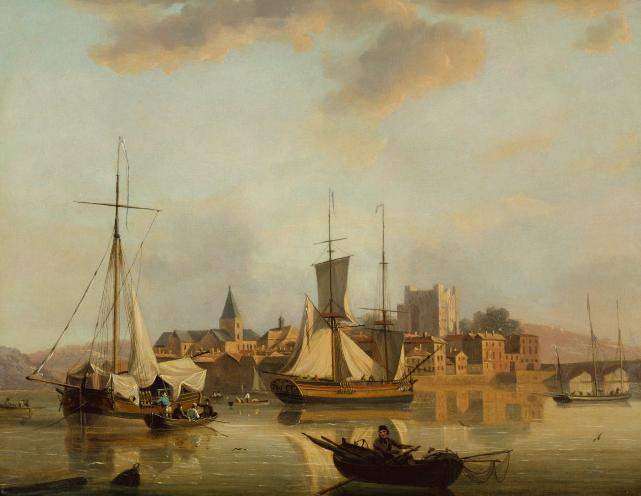 En utsikt över Rochester med frakt (olja på panel) av John Thomas Serres