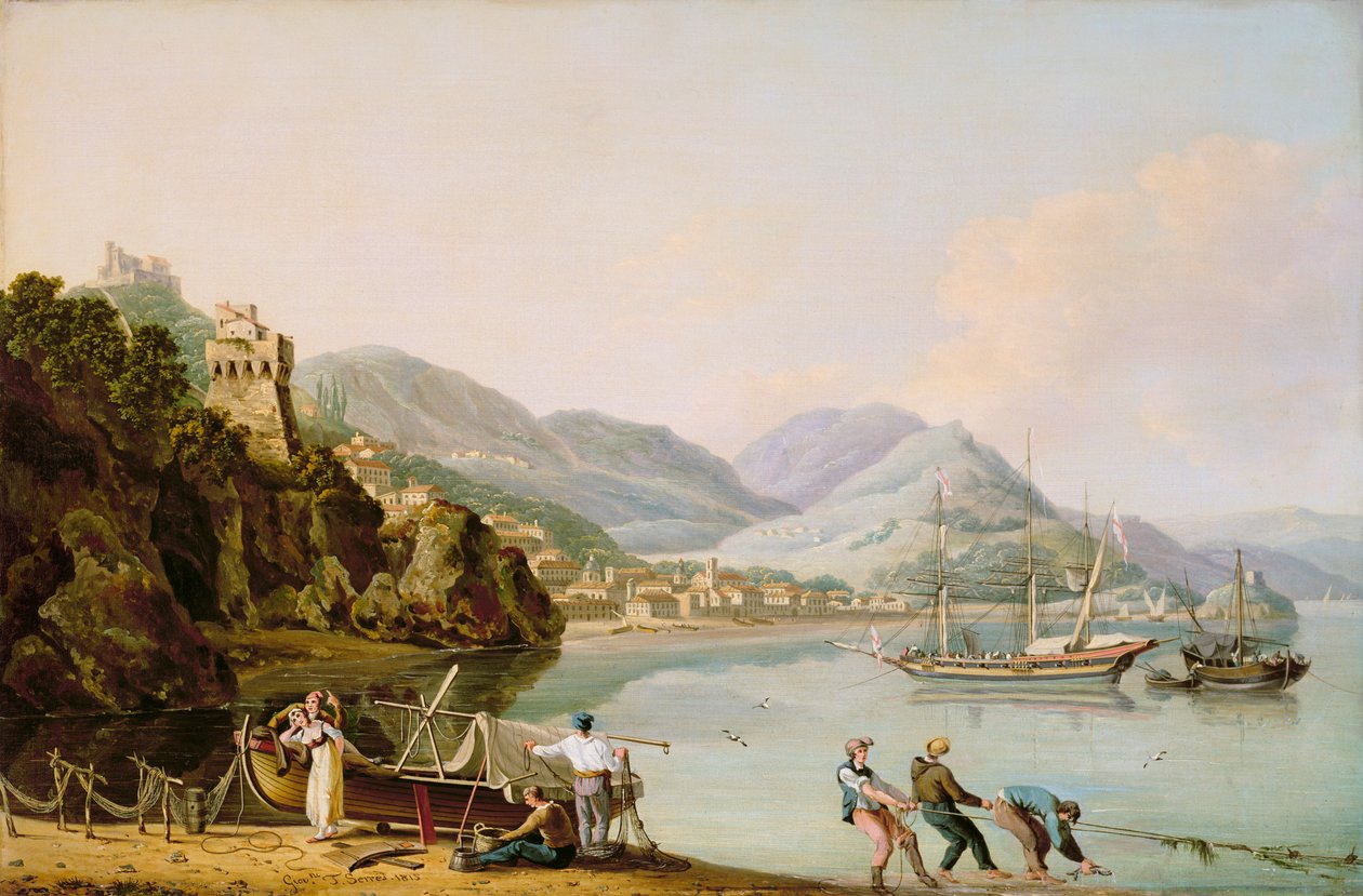 En italiensk hamn med en genuesisk Chebec vid Anchor av John Thomas Serres
