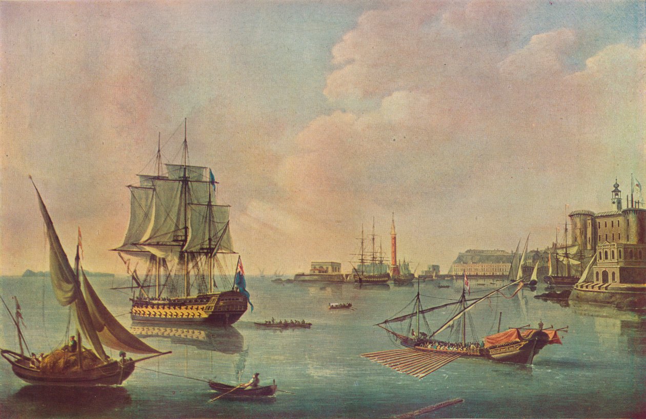 Engelska Men o War i Maltas hamn i Maltas hamn, c1805 av John Thomas Serres