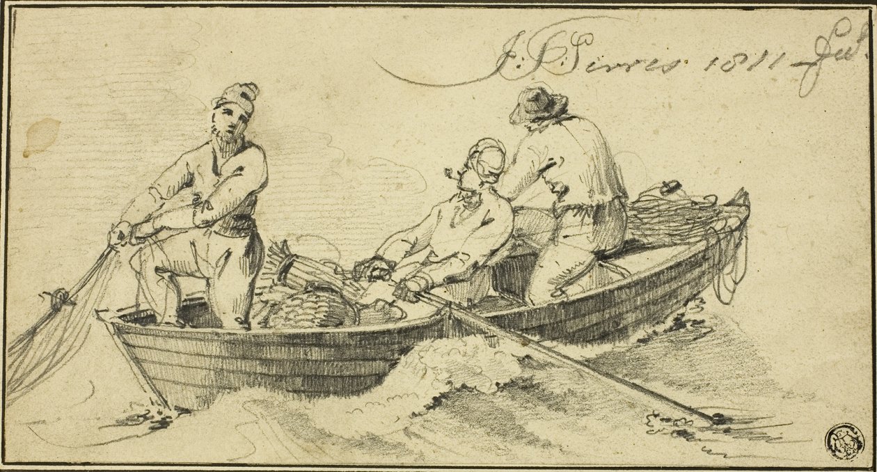 Tre fiskare i en båt av John Thomas Serres