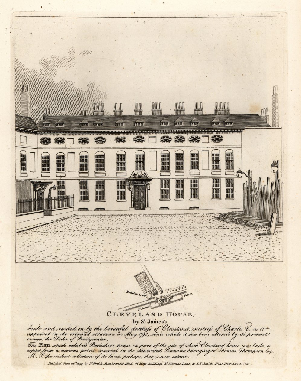 Cleveland House vid St James Palace, London av John Thomas Smith