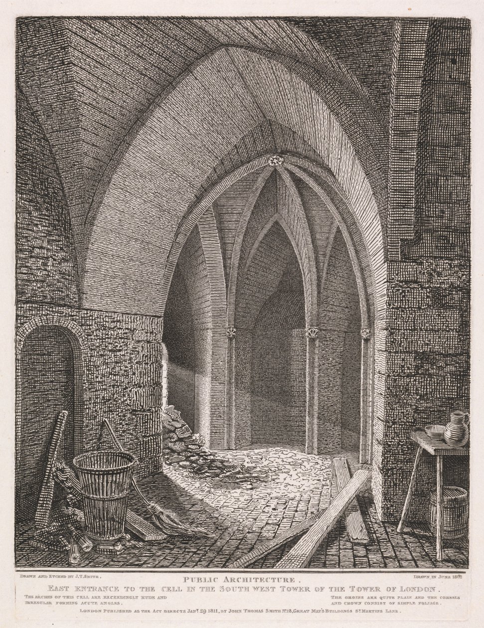 Östra ingången till cellen i sydvästra tornet i Tower of London av John Thomas Smith