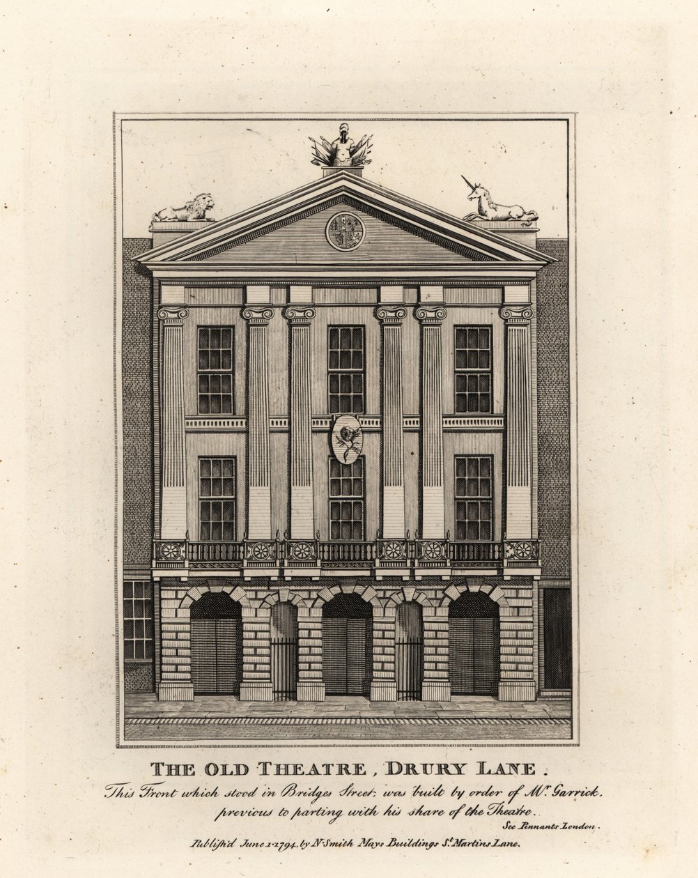 Framsidan av Old Theatre, Drury Lane av John Thomas Smith
