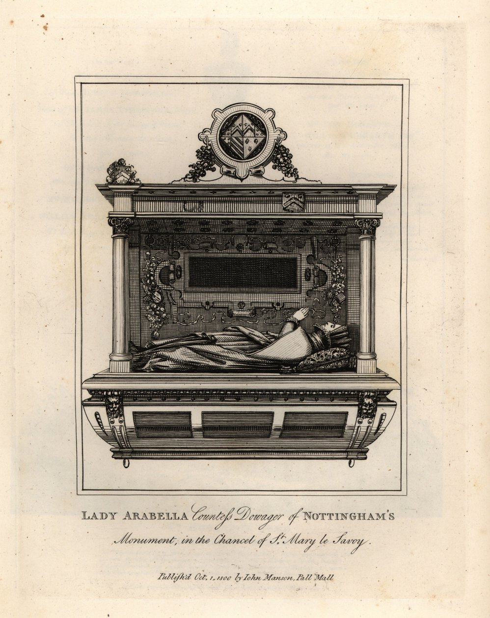 Gravbild eller Lady Arabella, enkegrevinnan av Nottingham, i koret till St Mary le Savoy av John Thomas Smith