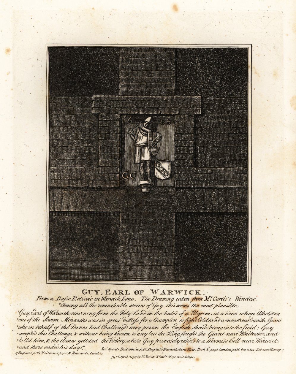 Guy, Earl of Warwick, från en basso-relievio i Warwick Lane av John Thomas Smith