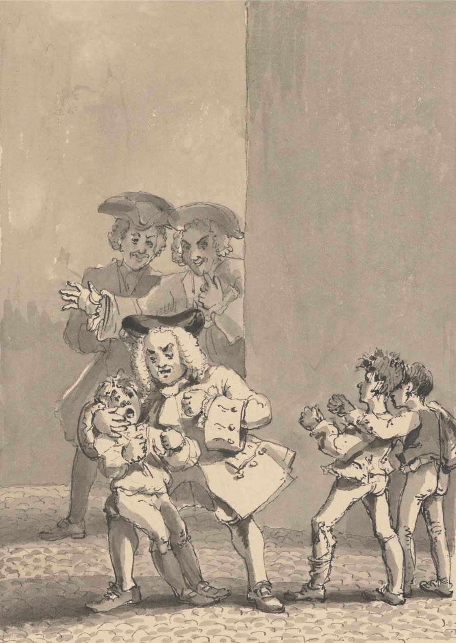 Hogarth har blivit följt av Barry och en vän fångades när han backade en pojke för att kämpa målmedvetet för att fånga hans rädda ansikte av John Thomas Smith