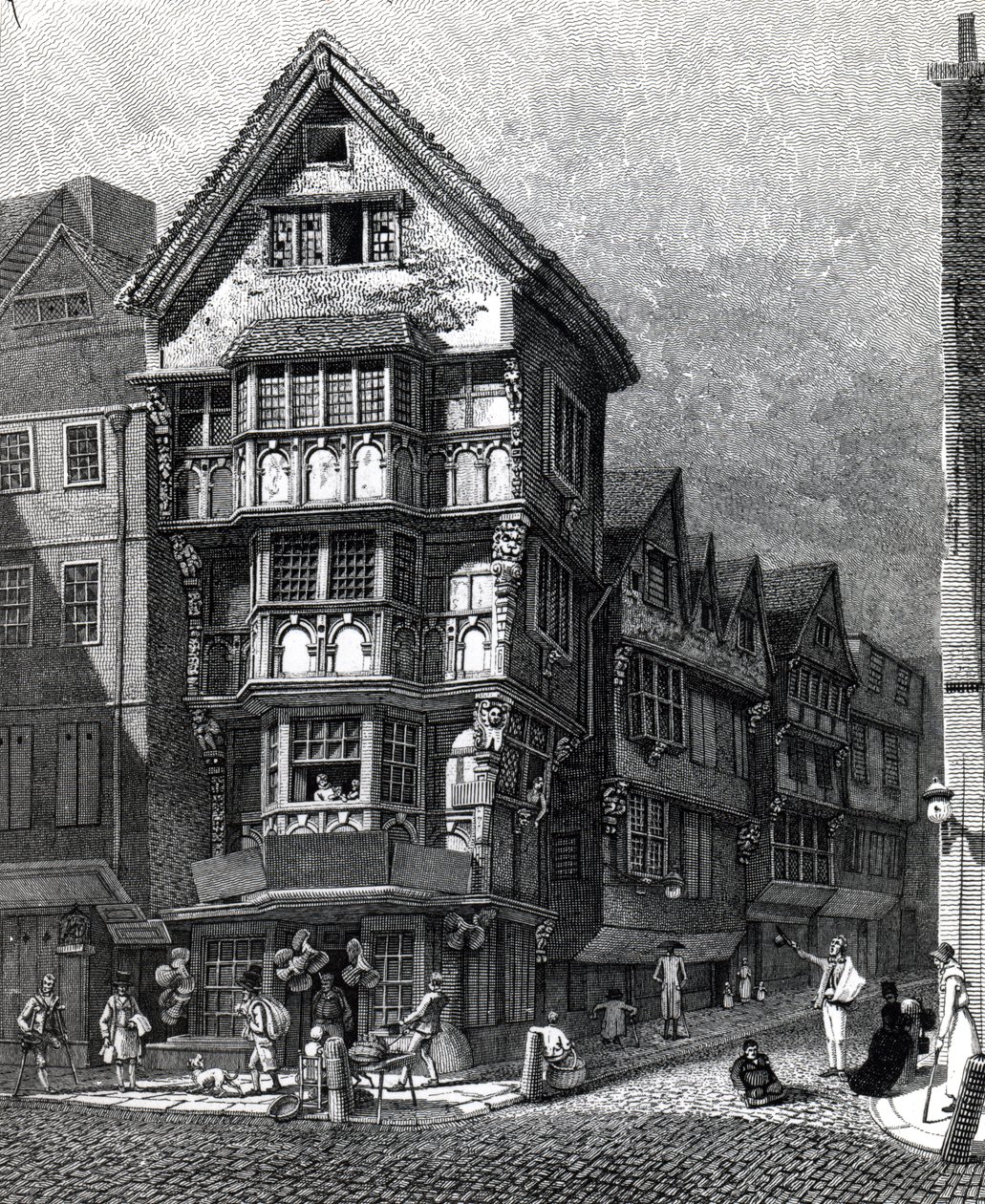 Houses Lately Standing on the West Corner of Chancery Lane, Fleet Street, publicerad 1812. av John Thomas Smith