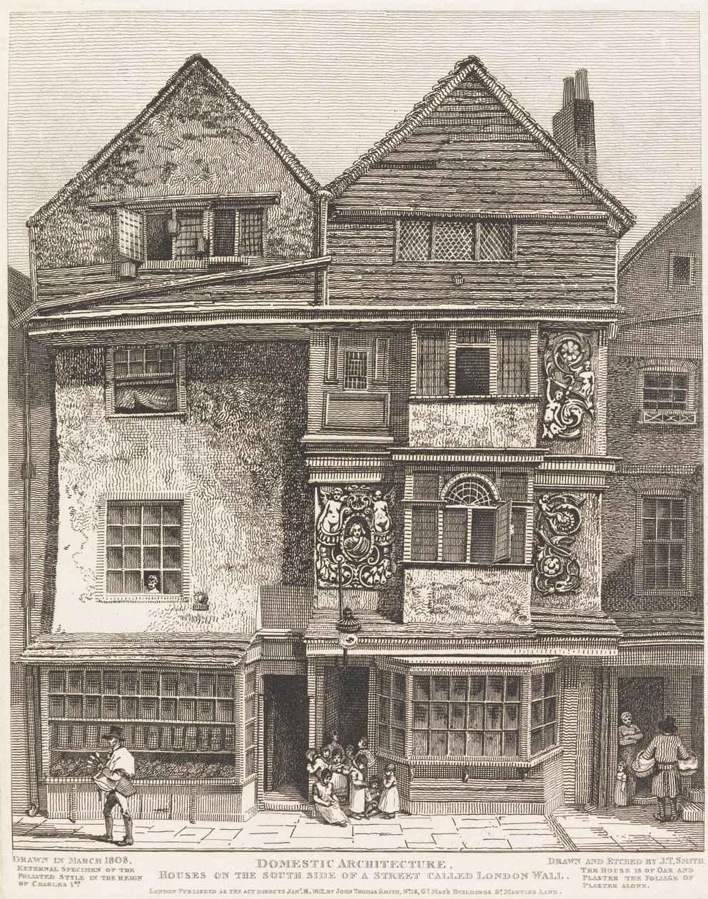 Hus på södra sidan av en gata kallad London Wall av John Thomas Smith