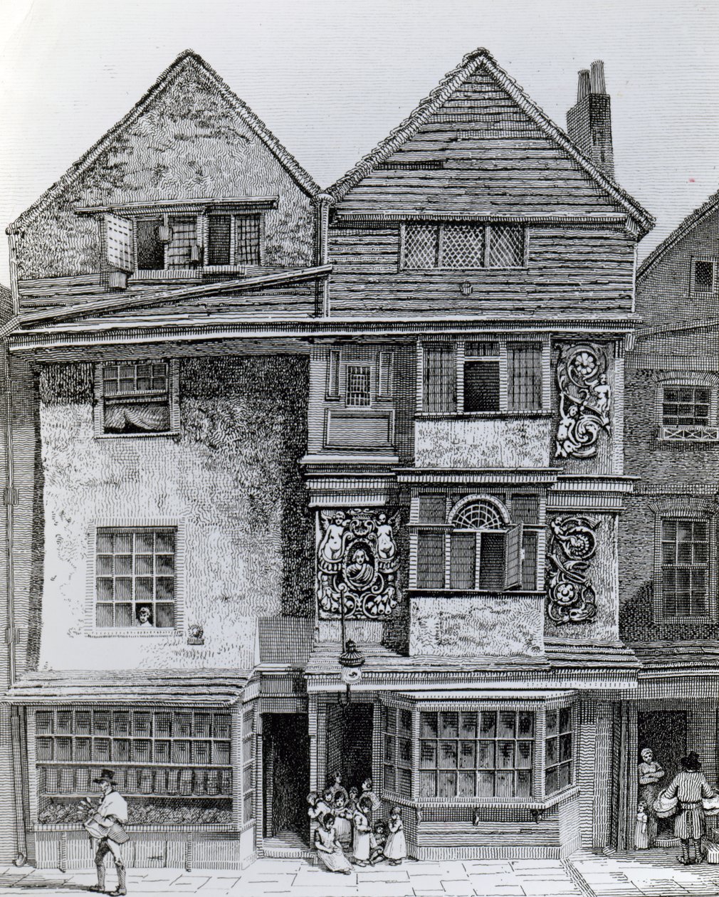 Hus på södra sidan av en gata som heter London Wall, publicerad 1812 av John Thomas Smith