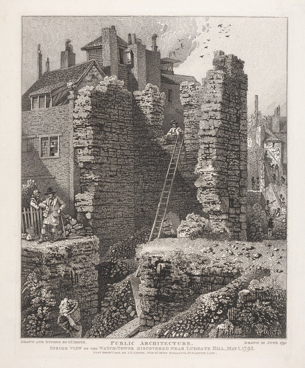 Interiörvy av vakttornet som upptäcktes nära Ludgate Hill, 1 maj 1792 av John Thomas Smith