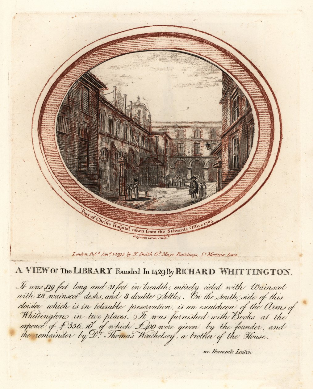 Bibliotek grundat 1429 av Richard Whittington, vid Christs Hospital, London av John Thomas Smith
