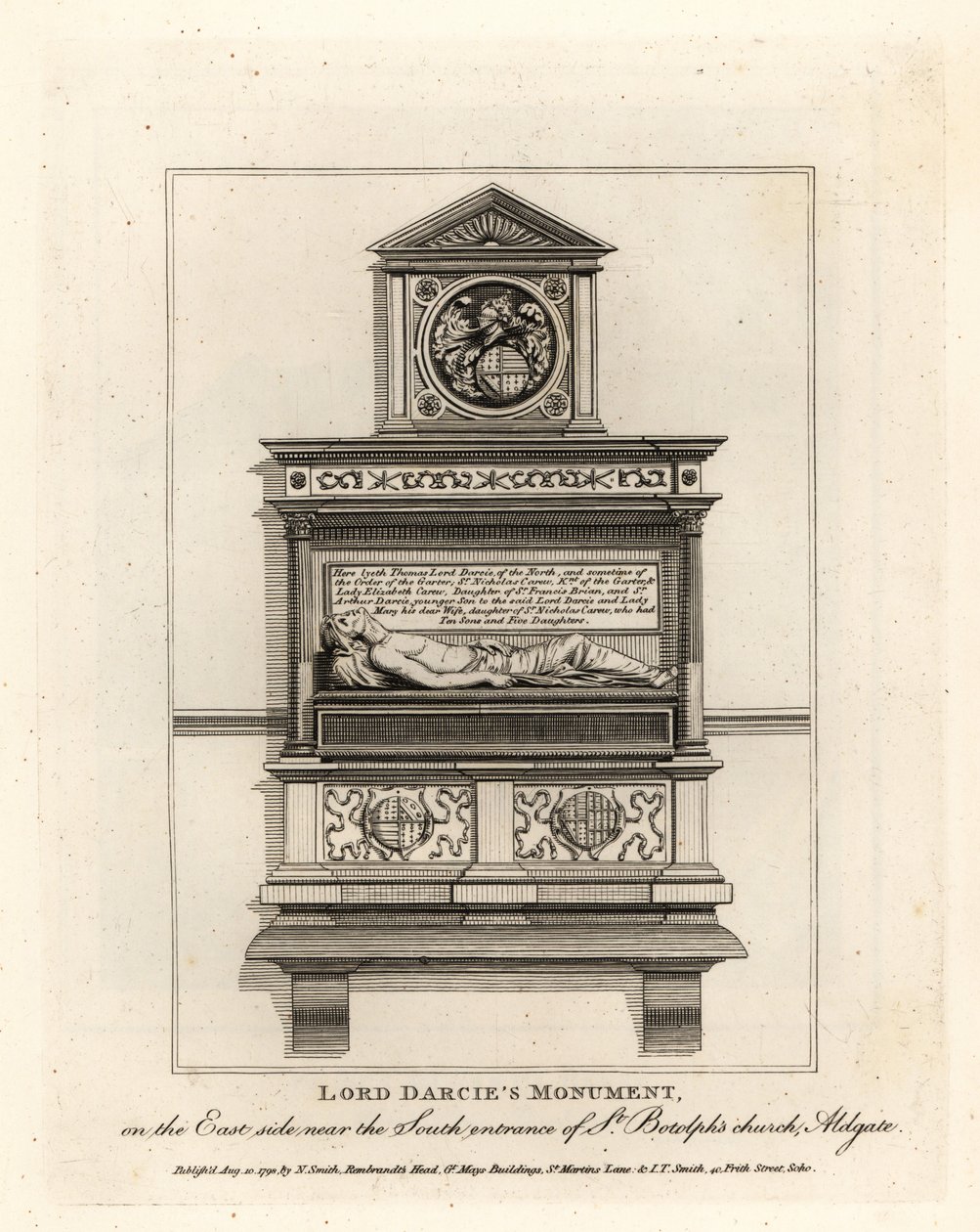 Lord Darcies monument i St Botolphs kyrka, Aldgate av John Thomas Smith