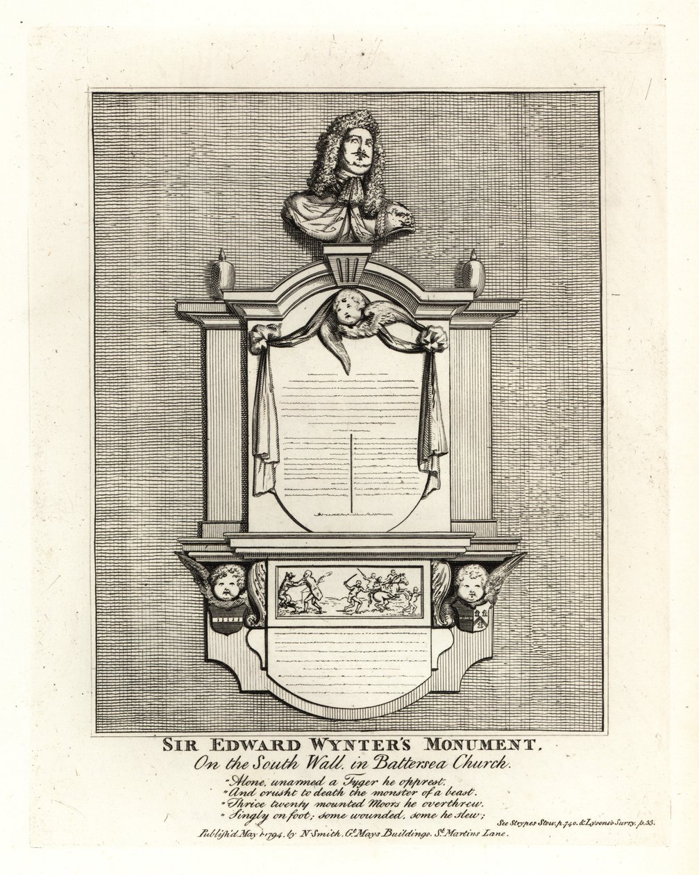 Monument av Sir Edward Wynter, död 1685, på södra väggen av St Mary