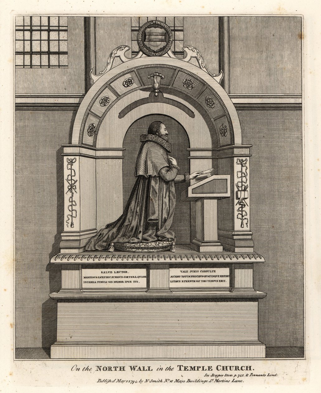 Monument till advokat Richard Martin, protokollförare från London (1570-1618), i Temple Church av John Thomas Smith