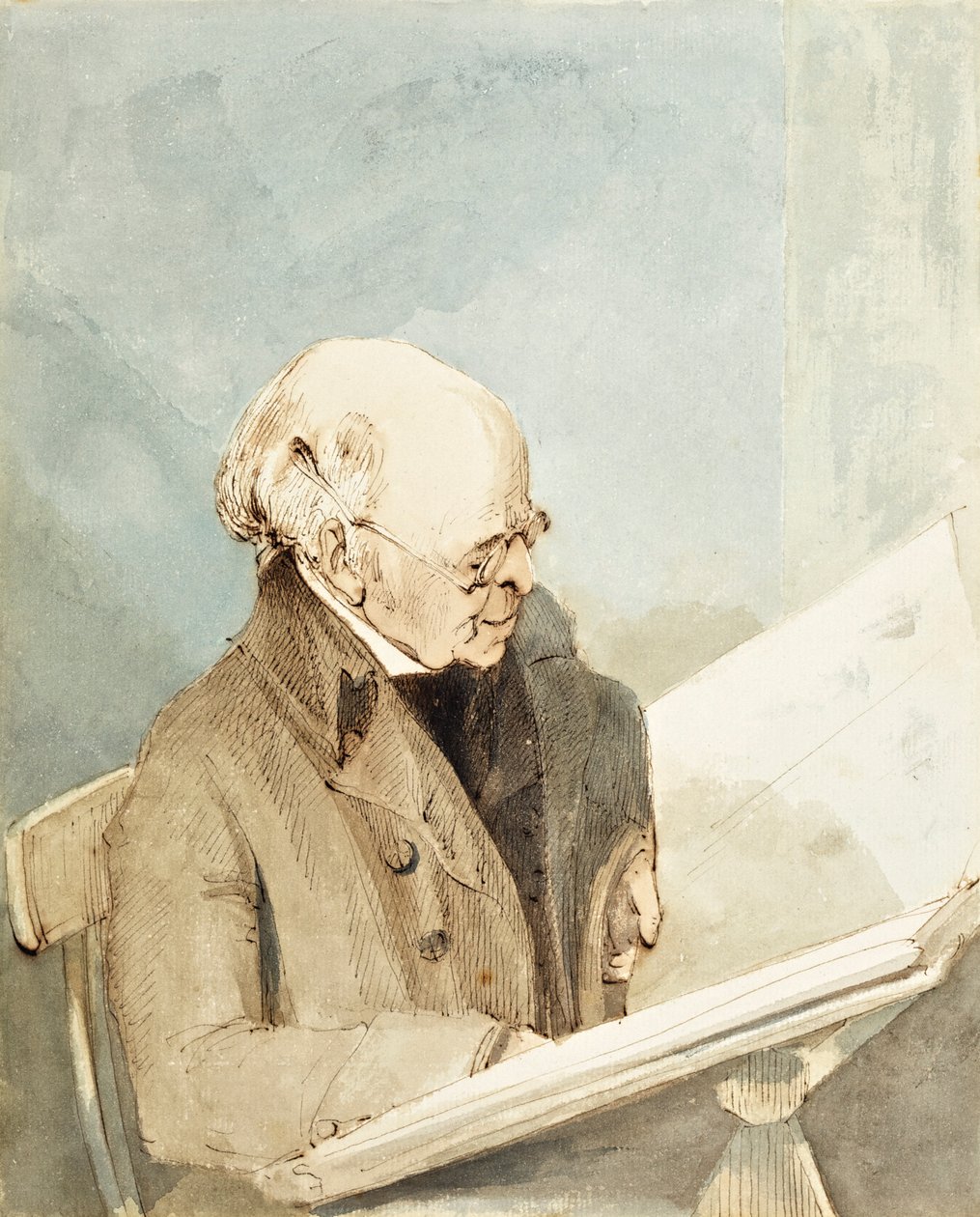 Mr Taylor, Haymans elev, i Print Room of the British Museum, ca 1820 (wc, penna och bläck på papper) av John Thomas Smith