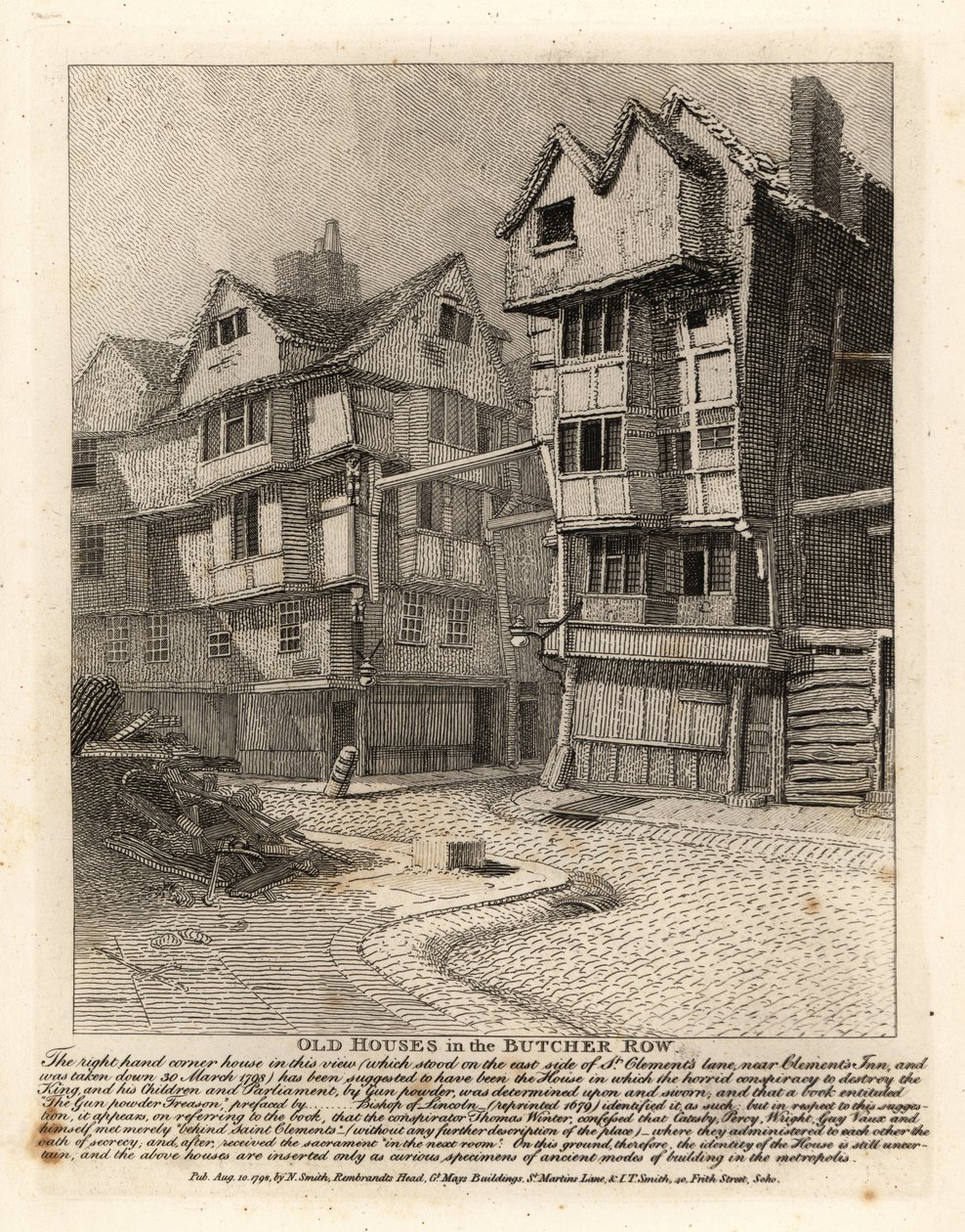 Gamla hus i Butcher Row, London Det högra hörnhuset på St Clement